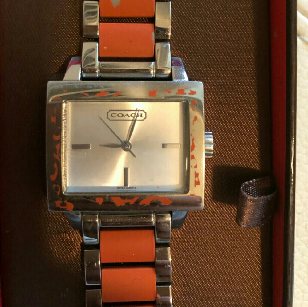 Authentic Coach Orange/Silver Monogram Watch - image 1